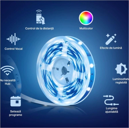 TP-Link Tapo L900-10 Smart light strip kit, 16 milioane culori, 2 x 5m, dimensiuni: 5000 × 10 × 1.6 mm fiecare, Wi-Fi Protocol: IEEE 802.11b/g/n, Frecventa: 2.4 GHz, intensitate reglabila. - Img 2