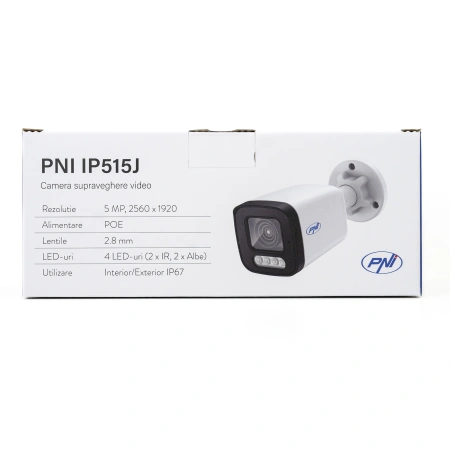 Camera supraveghere video PNI IP515J POE, bullet 5MP, 2.8mm, pentru exterior, audio bidirectional, a