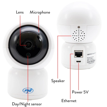 Pachet Camera supraveghere video PNI IP390T 1080P cu PTZ WiFi H264+Card de memorie MicroSD PNI 128GB