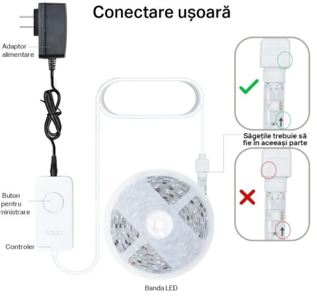 TP-Link Tapo L900-10 Smart light strip kit, 16 milioane culori, 2 x 5m, dimensiuni: 5000 × 10 × 1.6 mm fiecare, Wi-Fi Protocol: IEEE 802.11b/g/n, Frecventa: 2.4 GHz, intensitate reglabila. - Img 3