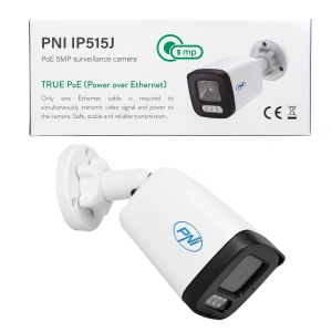 Camera supraveghere video PNI IP515J POE, bullet 5MP, 2.8mm, pentru exterior, audio bidirectional, alb