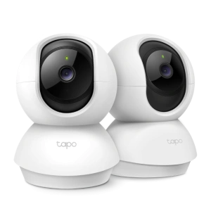 Pan/Tilt Home Security Wi-Fi Camera, 2-Pack SPEC: 1080p, 2.4 GHz, Horizontal 360º FEATURE: Pan/Tilt, Motion Detection and Notifications, Sound and Light Alarm, Remote Control, Two-Way Audio, Voice Control (Works with Google Assistant and Alexa), Local Sto