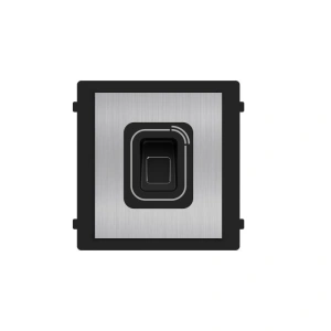 Modul cititor biometric si card Mifare pentru videointerfon modular Hikvision DS-KD-MFB/S; carcasa inox, deschidere usi cu card acces Mifare 13.56 MHz (cardurile nu sunt incluse) si cu amprenta; protectie IP 65; Dimensiuni: 100 mm × 100 mm × 35 mm; Temper