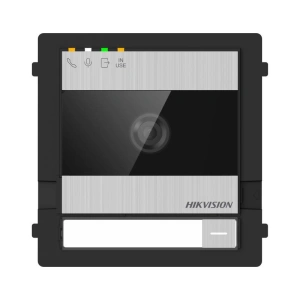 Post exterior videointerfon modular 2 fire Hikvision DS-KD7003EY-IME2, fara carcasa, camera 2MP, 1 buton, microfon si difuzor incorporate, 2000 de utilizatori, RS-485, IK08 & IP65, alimentare: 48V (din distributor DS-KAD7060EY) sau 12VDC, dimensiuni: 99.5