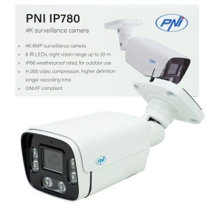 Camera supraveghere video PNI IP780 8MP, 4K, IP, 6 LED-uri IR, IP66, alb
