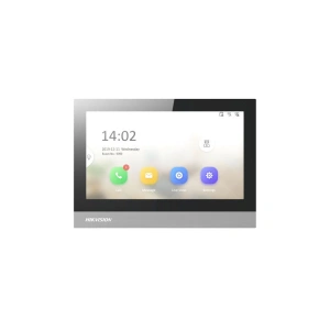 Monitor videointerfon WIFI 7" Hikvision DS-KH8350-WTE1/EU; ecran colorful TFT 7", rezolutie ecran 1024 × 600; Conectivitate: Retea wireless: Wi-Fi 802.11b/g/n; 1 RJ-45 10/100Mbps self-adaptive; TCP/IP, SIP, RTSP; microfon incorporat; 8x intrare alarma; Al