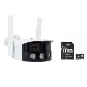 Pachet Camera supraveghere video PNI IP590, wireless, cu IP, Dual lens, 2 x 2MP + Card de memorie MicroSD PNI 128GB cu adaptor SD