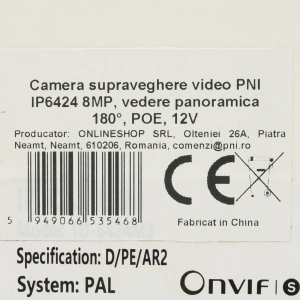 Camera supraveghere video PNI IP6424, 8MP, D-WDR, Zoom Digital, cu functii inteligente de detectie s