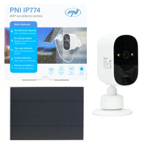 Camera supraveghere video PNI IP774 4MP, panou solar 3W, acumulator 4000mAh incorporat, detectie miscare, slot card micro SD, vizibilitate nocturna, audio bidirectional