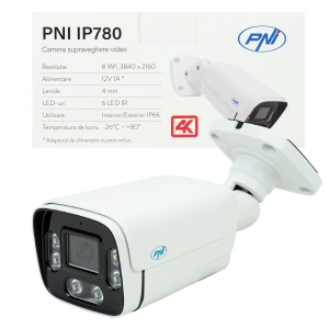 Camera supraveghere video PNI IP780 8MP, 4K, IP, 6 LED-uri IR, IP66, alb