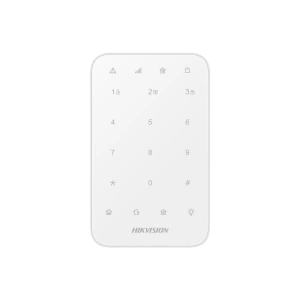 Tastatura wireless AX PRO Hikvision DS-PK1-E-WE, 868MHz two-way Tri-X wireless technology; distanta comunicare RF : 1200min camp deschis; Stay/away arming, disarming, alarm clearing for anumite zone sau pentru toate zonele; One-Push fire alarm, panic alar