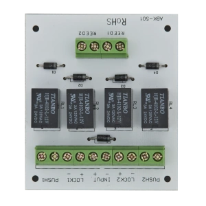 Modul electronic pentru doua usi cu incuietori tip fail-safe cu monitorizare sau buton.