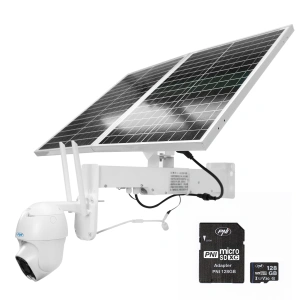 Pachet camera supraveghere video PNI IP60 live PTZ cu panou solar, 2MP, GSM 4G si card MicroSD PNI 128GB
