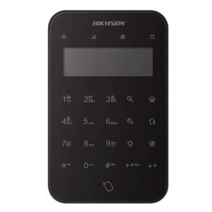 Tastatura wireless LCD AX PRO Hikvision DS-PK1-LT-WE/BK, 868MHz two-way Tri-X wireless technology; distanta comunicare RF : 1200m camp deschis; stay/away arm, disarm, silent alarm, output control; complet configurabil la distanță prin APP; baterii: 4 x CR