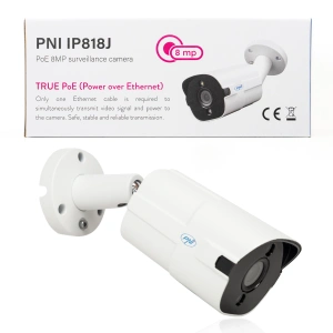 Camera supraveghere video PNI IP818J POE, bullet 8MP, black light, lentila 2.8mm, pentru exterior, alb