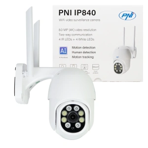 Camera supraveghere video wireless PNI IP840 WiFi, PTZ, 8MP 4K, slot micro SD, stand-alone, functii AI, ONVIF, ICSee app
