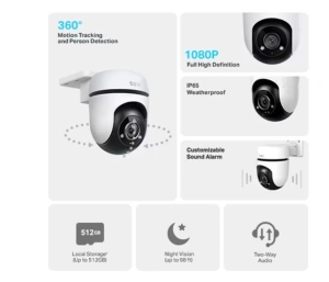 Camera Supraveghere WIFI Tp-link, wireless Tapo C500, Senzor 1/3", , REZOLUTIE: 1080p Full HD(1920 x 1080 px), IR 30M, standarde si protocoale: IEEE 802.11b/g/n, 2.4 GHz, raza vizuala 360° pe orizontală și 130° pe vertical, Compresie video: H.264, Frame R - Img 2
