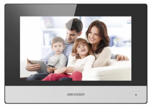 Monitor videointerfon WIFI modular 7" color Hikvision DS-KH6320-WTE1/EU;ecran LCD 7" color cu touch screeen, rezolutie ecran 1024 × 600; designmodern; Conectivitate: Retea wireless: Wi-Fi 802.11b/g/n; Network:10/100Mbps self adaptive network ; TCP/IP, SIP