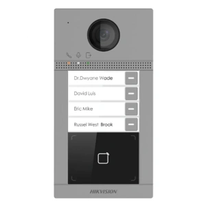 Post de exterior videointerfon IP Hikvision DS-KV8413-WME1(C); WIFI; 4 x buton de apelare( pentru o singura familie- permite apelarea a mai multor monitoare de interior); camera video 2MP True WDR ( unghi vizualizare: Horizontal: 124° Vertical: 75°), vizu