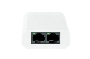 Repetor PoE Hikvision DS-3E0103DP-E/R: 1 × 10/100 Mbps PoE IN port si 2 × 10/100 Mbps PoE OUT port, 3 porturi PoE maxim 30W, buget PoE 30W, dimensiuni: 79.0 mm × 22.0 mm × 53.0 mm, greutate: 0.046 kg, montare pe birou.