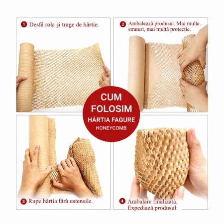 Hartie tip Fagure Honeycomb 80 g/mp – Rola 30 cm x 50 m, Ambalaj Ecologic din Hartie Kraft - Img 2