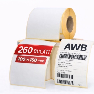 Rola etichete termice autoadezive 100x150mm 260 buc/rola pentru printare AWB perforata