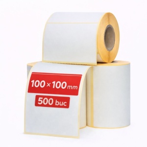 Rola etichete termice autoadezive 100x100mm 500 buc/rola pentru printare AWB perforata