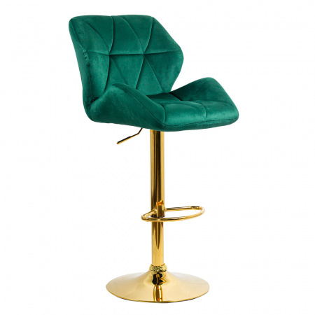 Scaun bar inaltime reglabila, rotativ, suport picioare, baza aurie, catifea Verde ABS148