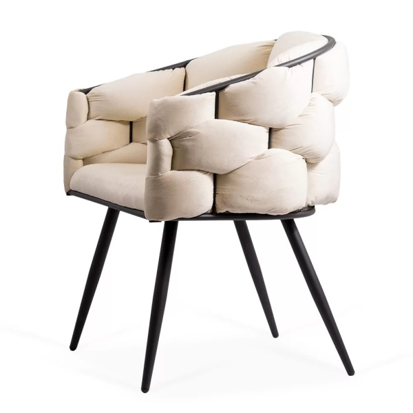 Scaun modern din catifea cu cadru metalic BUC256 crem