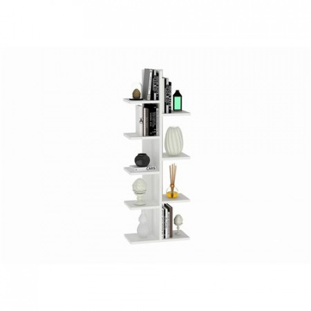 Bibliotecă Verticală cu 9 Rafturi, Înălțime 122 cm, Alb Mat