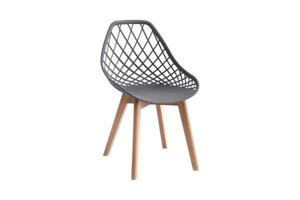 Scaun modern crem KD-102-C stil scandinav cu picioare din lemn si spatar perforat tip plasa