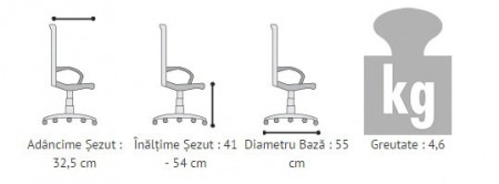 Taburet profesional rotativ, fara spatar, reglabil vertical, model 1290 PU