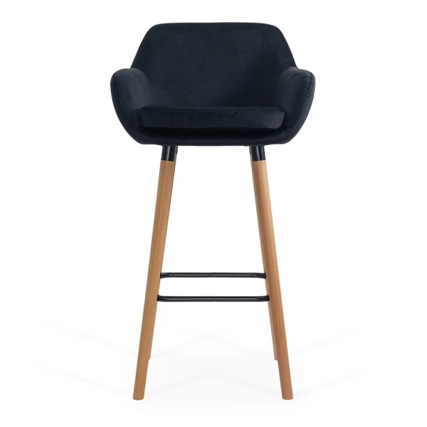 Scaun de bar negru ABS 1271 din catifea cu picioare din lemn