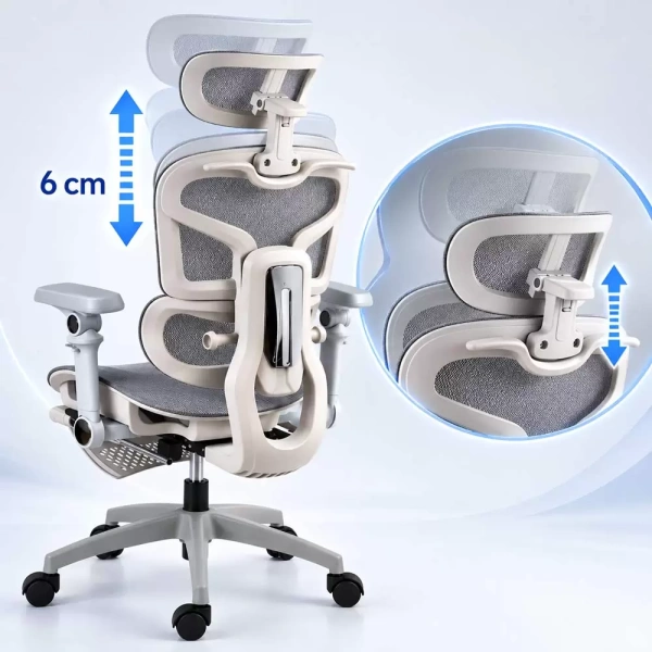 Scaun de birou ergonomic din mesh cu brațe 7D, șezut culisant și suport pentru picioare SYYT 9524 gri - Img 4