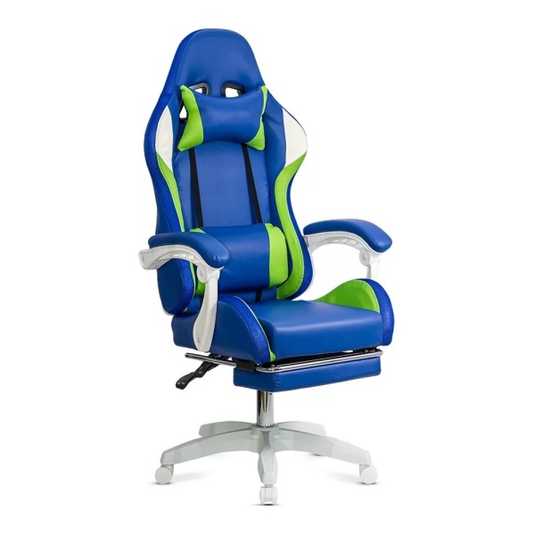 Scaun gaming de birou pentru baieti, cu lumini RGB si suport picioare OFF 298 ALBASTRU