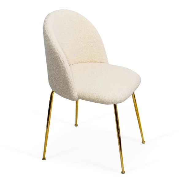Scaun living BEJ  BUC 284 din material boucle cu picioare aurii metalice