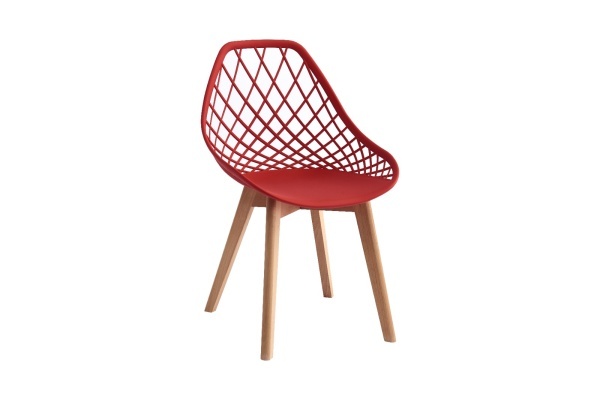 Scaun modern crem KD-102-C stil scandinav cu picioare din lemn si spatar perforat tip plasa