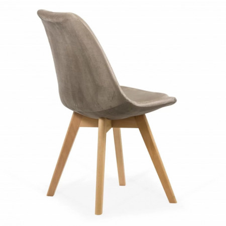 Scaun de living tip scoica cu perna, catifea, picioare lemn, diverse culori, Buc242V BEJ
