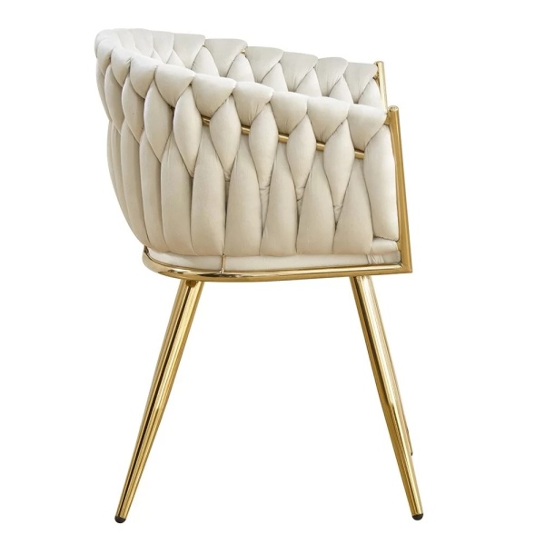 Scaun living din catifea si cadru Auriu Buc261 Crem