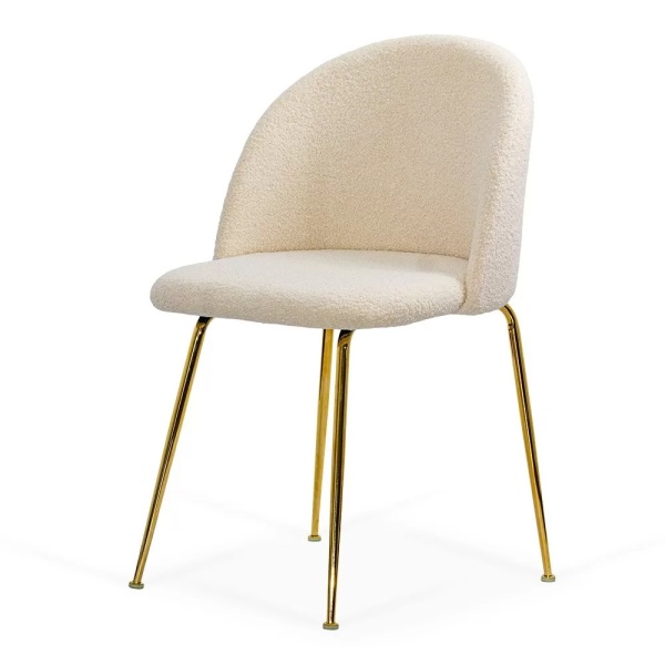 Scaun living BEJ  BUC 284 din material boucle cu picioare aurii metalice