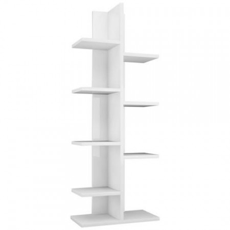 Bibliotecă Verticală cu 9 Rafturi, Înălțime 122 cm, Alb Mat