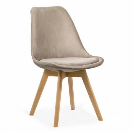 Scaun de living tip scoica cu perna, catifea, picioare lemn, diverse culori, Buc242V BEJ