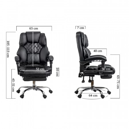 Scaun directorial cu suport picioare, OFF411  Negru