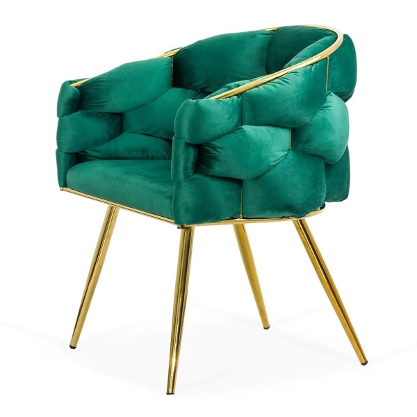Scaun living BUC 251 din catifea cu picioare aurii reglabile verde