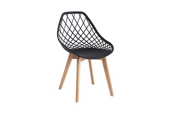 Scaun modern crem KD-102-C stil scandinav cu picioare din lemn si spatar perforat tip plasa