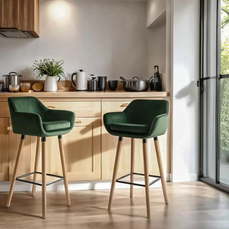 Scaun Bar cu sezut catifea si cadru lemn fag Abs1271 Verde