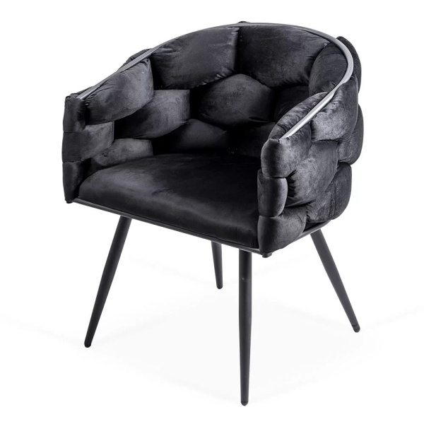 Scaun modern din catifea cu cadru metalic BUC256 negru