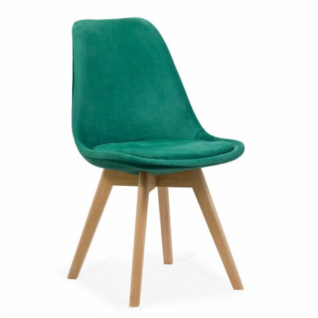 Scaun de living tip scoica cu perna, catifea, picioare lemn, diverse culori, Buc242V VERDE