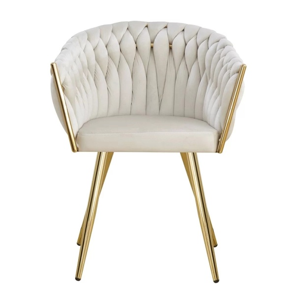 Scaun living din catifea si cadru Auriu Buc261 Crem