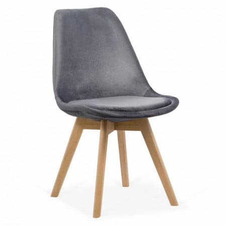 GRI Scaun de living tip scoica cu perna, catifea, picioare lemn, diverse culori, Buc242V